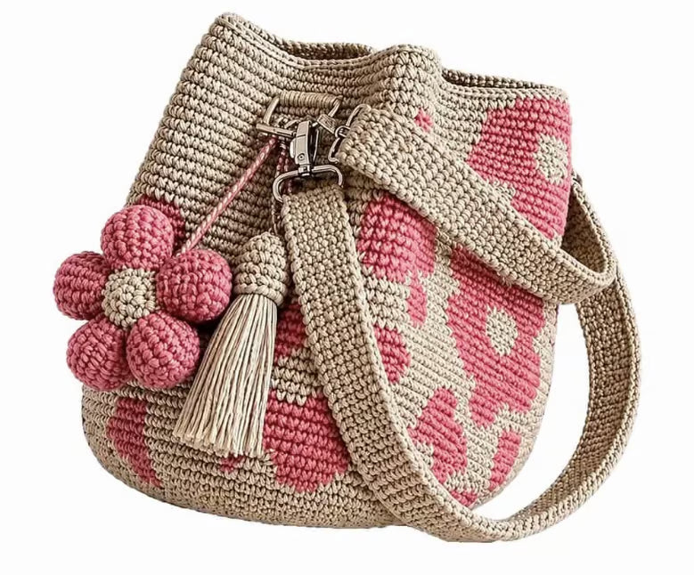 Pink Flower Crochet Bag