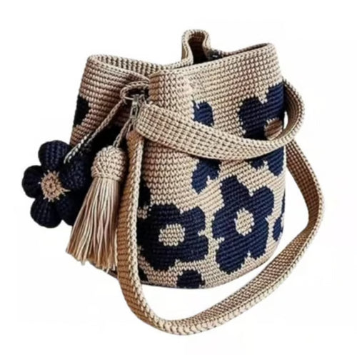 Dark Blue Floral Crochet Bag