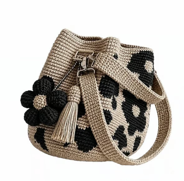 Black Flower Crochet Bag
